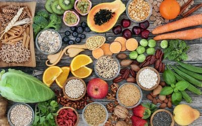 High dietary fibre health foods with fruit, vegetables, whole wheat pasta, legumes, cereals, nuts and seeds with foods high in omega 3, antioxidants, anthocyanins, smart carbs and vitamins.